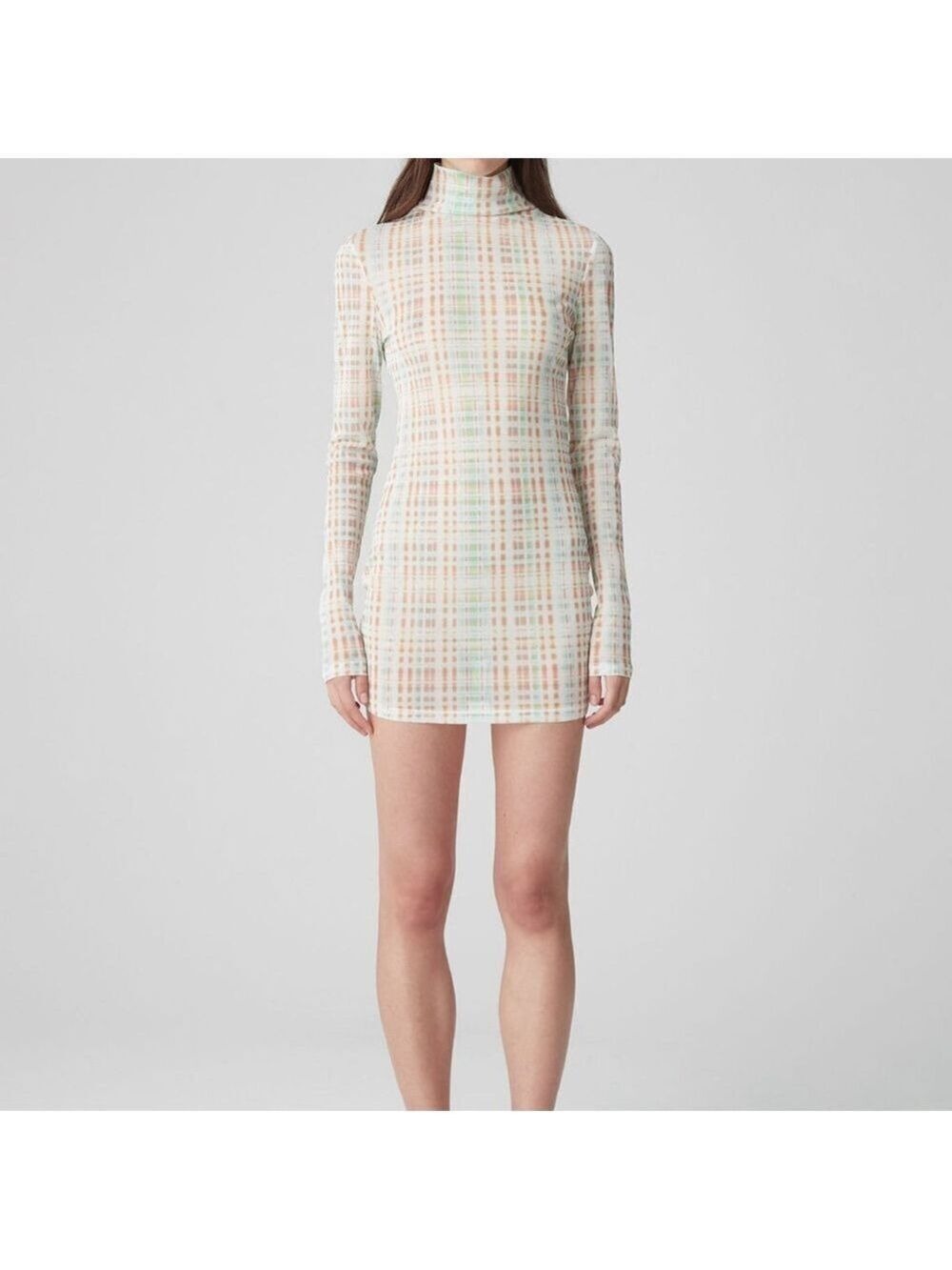 Women's ATOIR White Orange Plaid Turtleneck Mini Dress S